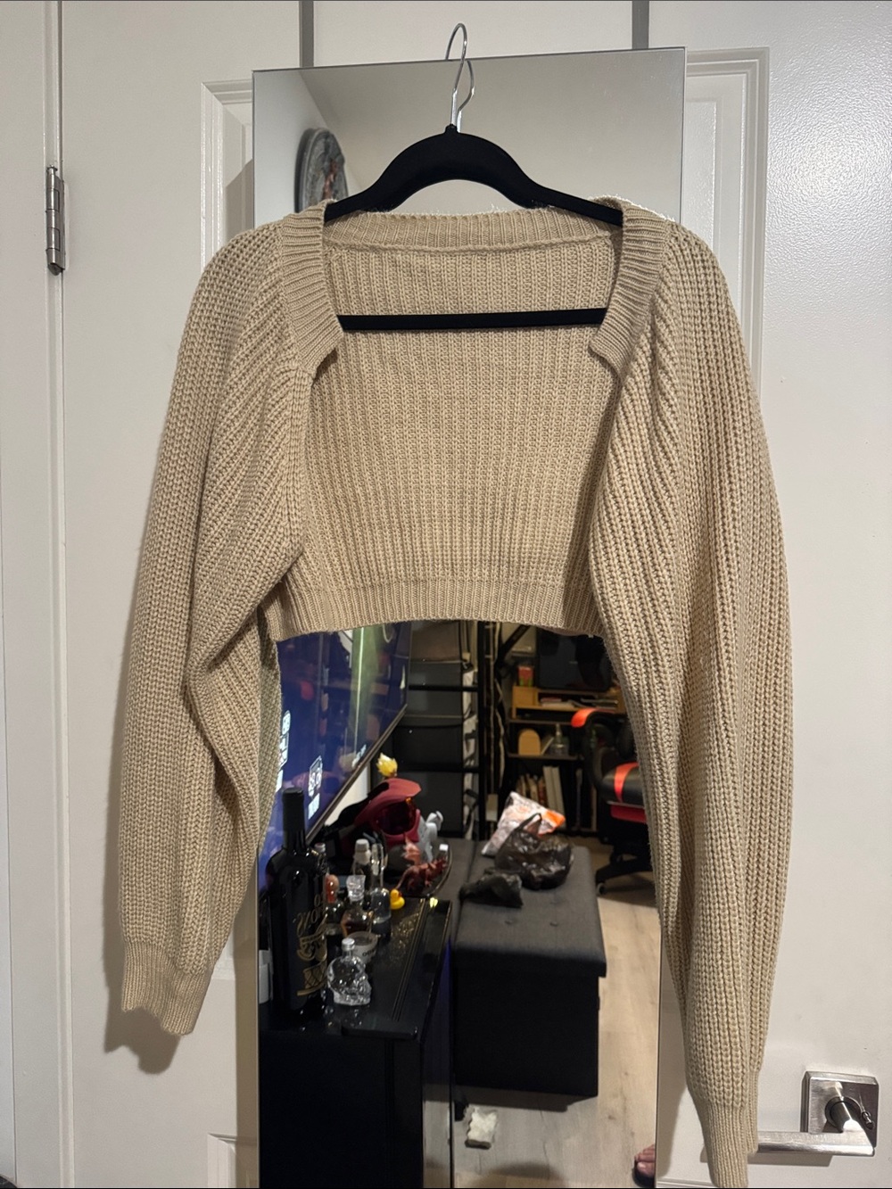 Cropped Knit Shrug in Beige - Women